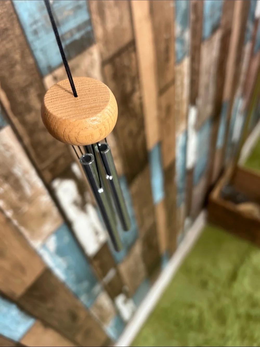 Mini Wind Chime with Natural Wood Top - Silver Tubes